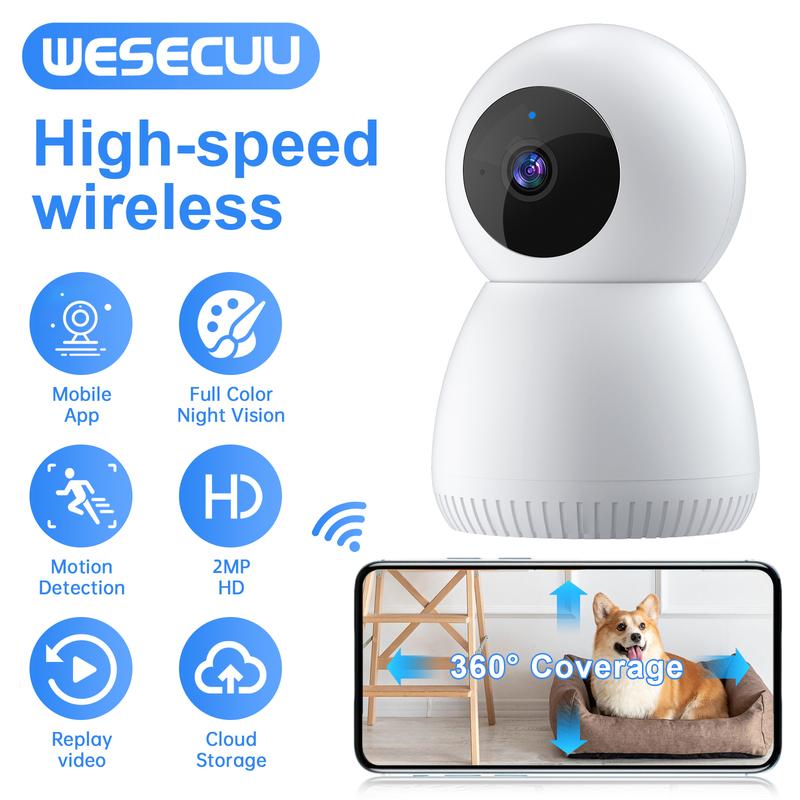 WESECUU Smart Pet Home Dog Cat 2.4G&5G Camera  with EseeCloud App,Night Vision,2 Way Talk,Pet Motion Detection,24 7 Cloud&SD,Works with Alexa Security