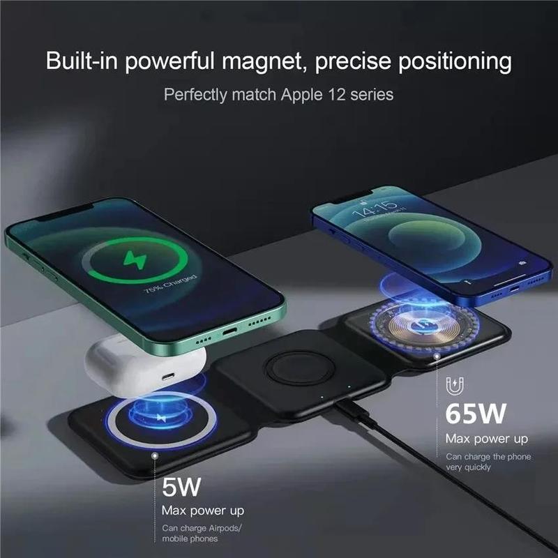 3-in-1 Wireless Charger, 1 Count Foldable Magnetic Travel Charger for Apple Watch, Multifunctional Wireless Charger for iPhone 15 14 13 12 11 Series & AirPods