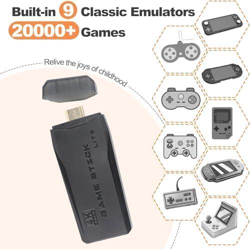 2024 New Retro Gaming Console,Nostalgia Stick Game, Retro VideoGame Console with Built-in 9Emulators, 20,000+ Games, 4K HDMIOutput, and 2.4GHz WirelessController for TV Plug and Play (64 G)Device Gamepad Port Usb Handheld Adapter Wired