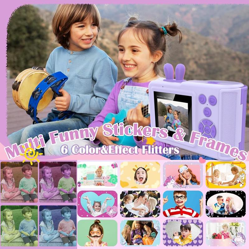 Kids Camera Instant Print,1080P Kids Instant Toddler Camera for Kids That Print Photos, Christmas Birthday Gifts for Girls, Digital Camera Toy for 3 4 5 6 7 8 9 10 Year Old Boys SD Card (Purple)