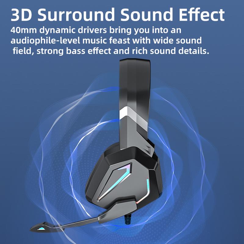 3.5mm Gaming Headset With Mic LED Headphones Stereo Bass Surround Ear-Cup (Over the Ear) Voice cancelling For PC PS5 PS4 Xbox One