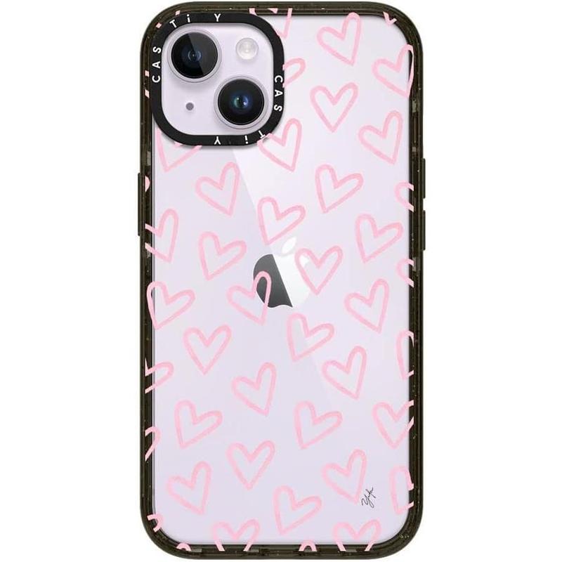 CASETi Impact iPhone 12 13 14 15 Case  - Heart Shape Light Pink Thin (Transparent) - Glossy Black