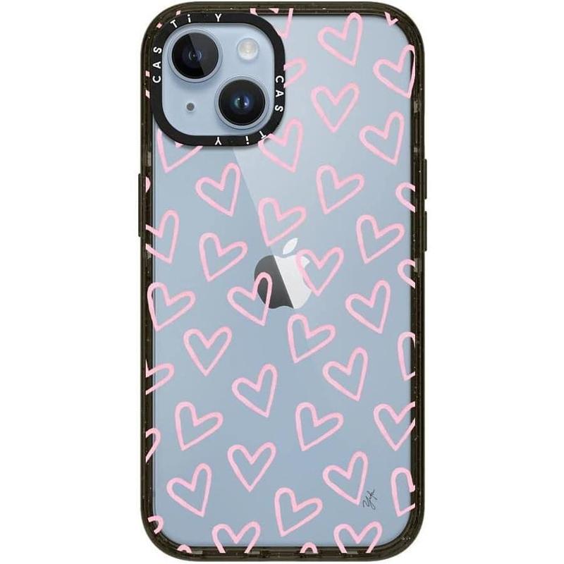 CASETi Impact iPhone 12 13 14 15 Case  - Heart Shape Light Pink Thin (Transparent) - Glossy Black