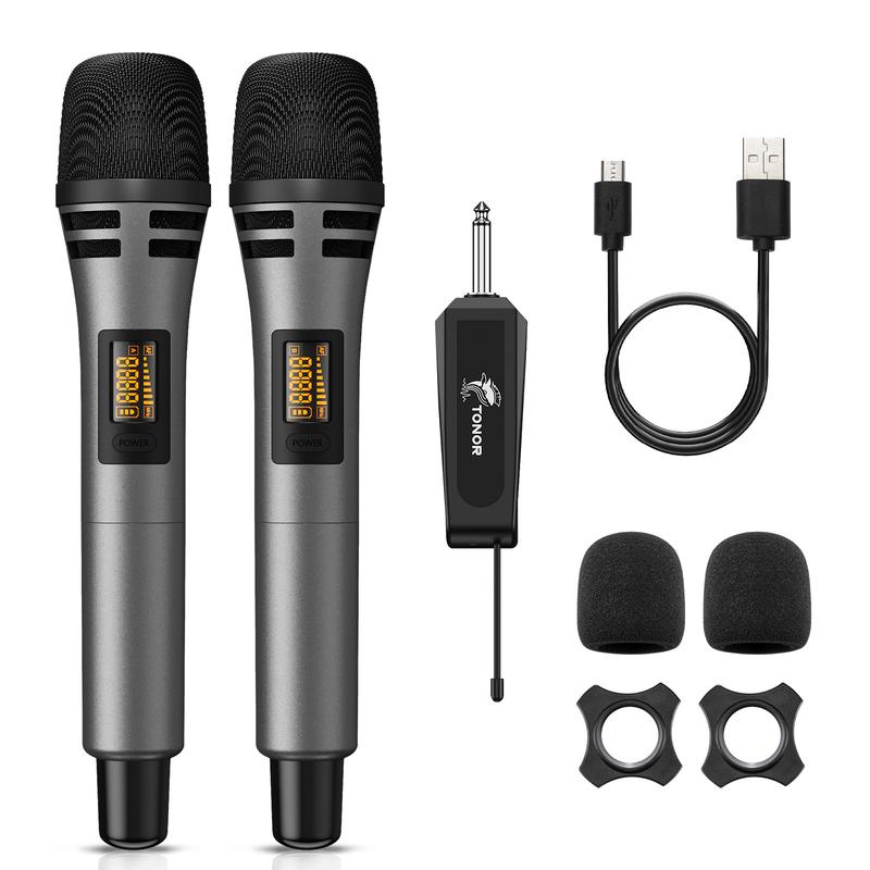 TONOR TW320 Wireless Microphones, UHF Dual Karaoke Microphone System, Microfonos Inalambricos with Rechargeable Receiver, Cordless Dynamic Mic Micro Set for Singing, Wedding, DJ, Party, Speech