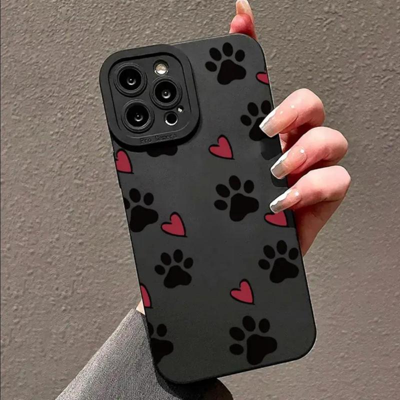 Unique Paw & Heart Pattern Phone Case, Shockproof Decorative Phone Protector Cover, Phone Accessories Compatible With iPhone 11 12 13 14 15 Series