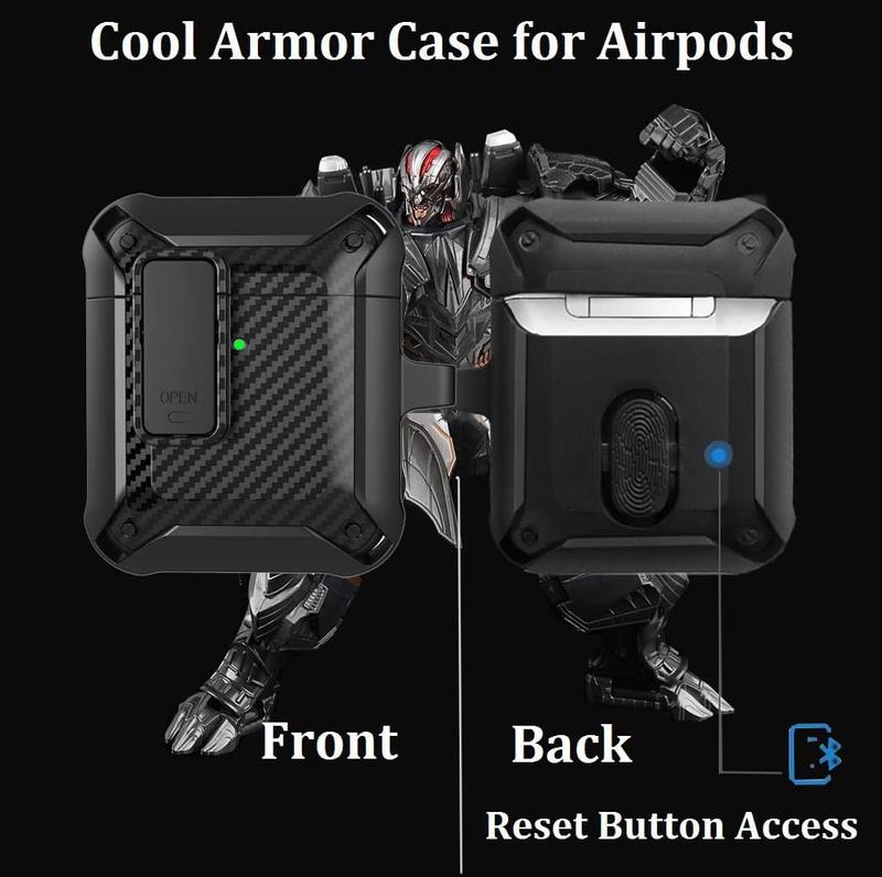 for Airpods 2nd 1st Generation Case Men Lock with Cleaner Kit, Rugged AirPod 2 1 Gen Protective Hard Cover Shockproof  Boys Women with Keychain for  iPods 2nd 1st Cases CF-Black