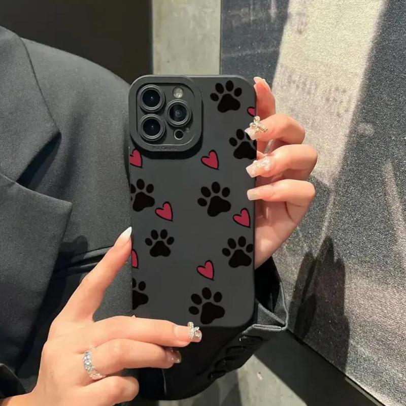 Unique Paw & Heart Pattern Phone Case, Shockproof Decorative Phone Protector Cover, Phone Accessories Compatible With iPhone 11 12 13 14 15 Series