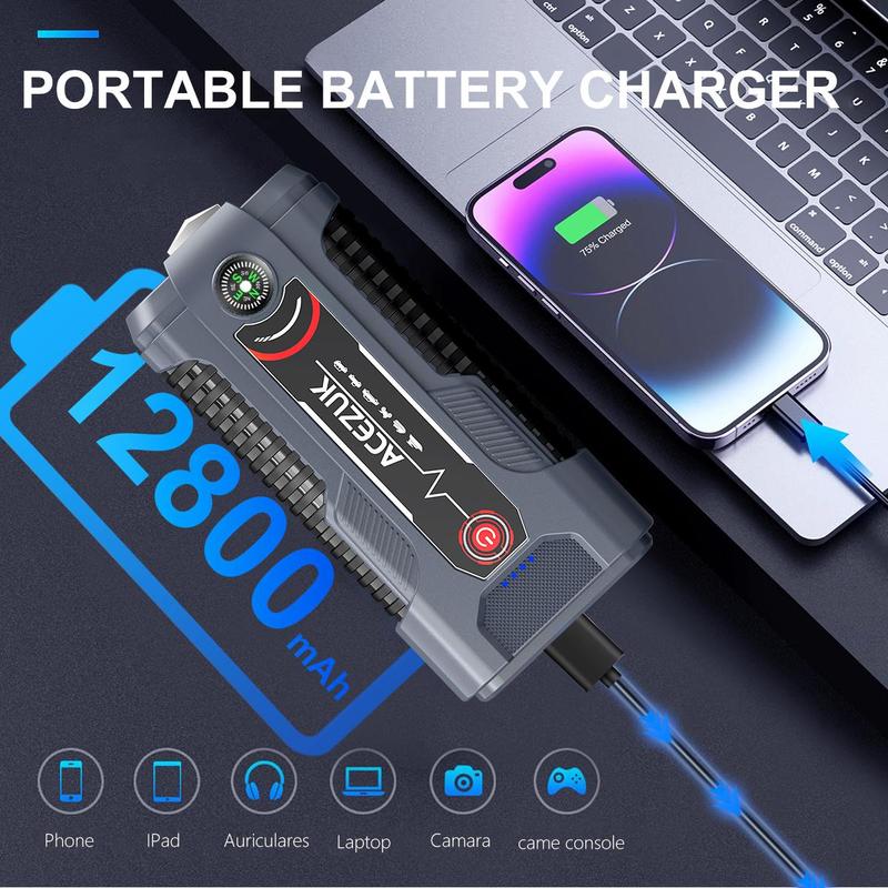 Portable Car Jump Starter, 4000A Peak Car Battery Charger, Smart Fast Charging Car Battery Starter with LED Light, Car Emergency Tool, Car Jumper Powerbank