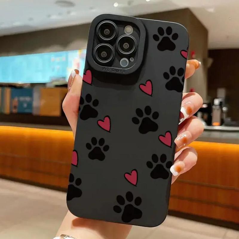 Unique Paw & Heart Pattern Phone Case, Shockproof Decorative Phone Protector Cover, Phone Accessories Compatible With iPhone 11 12 13 14 15 Series