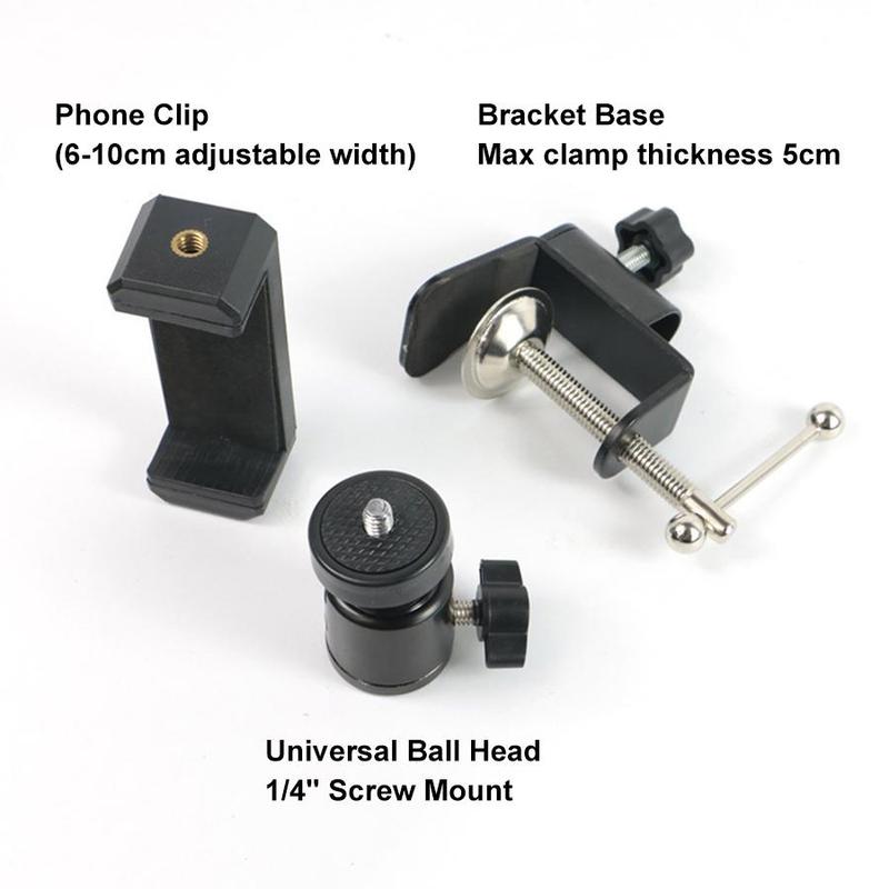 Overhead Tripod Mount for Camera Webcam Ring Light, 1 Set Flexible Phone Holder with Ball Head & Phone Clip & Bracket Base, Table Stand for Phone Video Recording Live Streaming