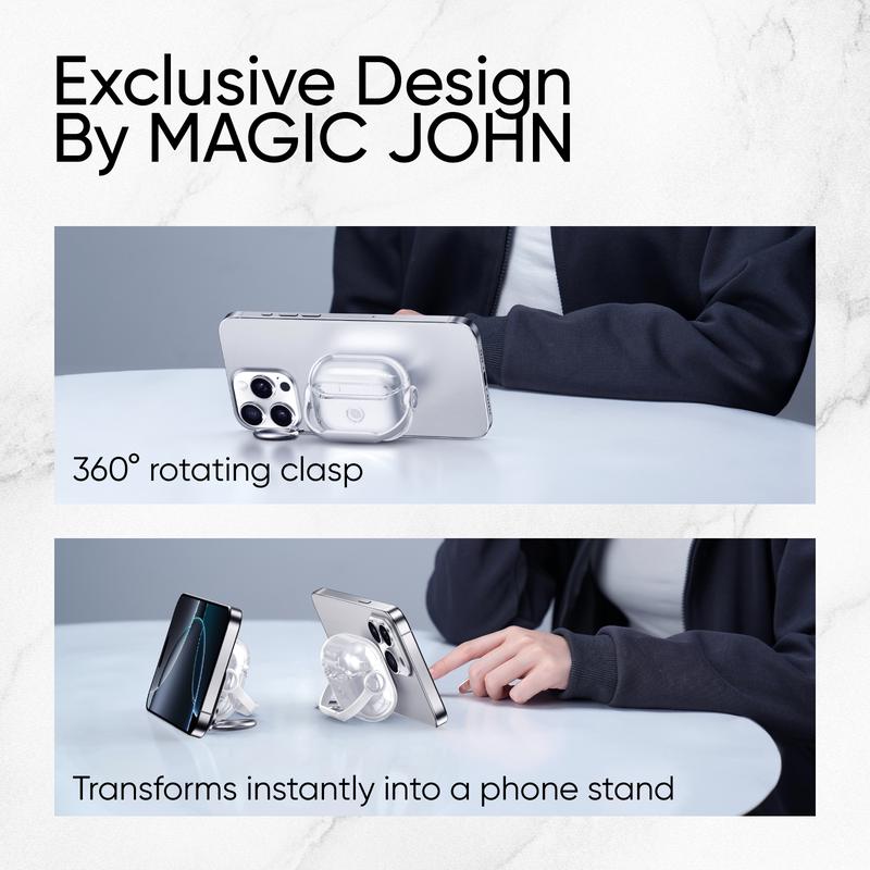 MAGIC JOHN Earbud Case with Secure Lock - Dust-Resistant, Durable, Portable, Wireless Charging Ready, Doubles as Stand Lanyard Compact