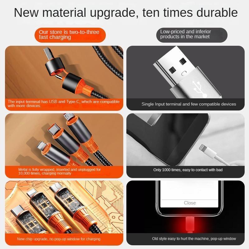 100W 3 in 1 Multi-function Charging Cable, High Speed Data Transfer & Charging Cable, Universal Mobile Phone Accessories Compatible with iPhone & Android