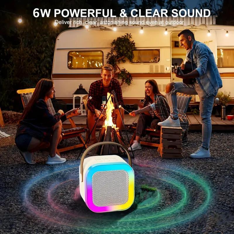 Portable Mini Karaoke Speaker with 2 Microphones, Rechargeable Wireless Outdoor Speaker with RGB Light, 3D Surround Sound Home Singing Karaoke Wireless Outdoor Audio Speaker for Smartphone, PC & More