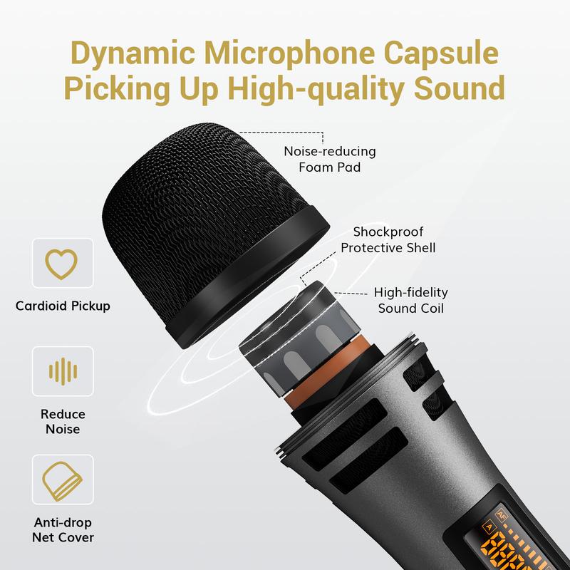 TONOR TW320 Wireless Microphones, UHF Dual Karaoke Microphone System, Microfonos Inalambricos with Rechargeable Receiver, Cordless Dynamic Mic Micro Set for Singing, Wedding, DJ, Party, Speech