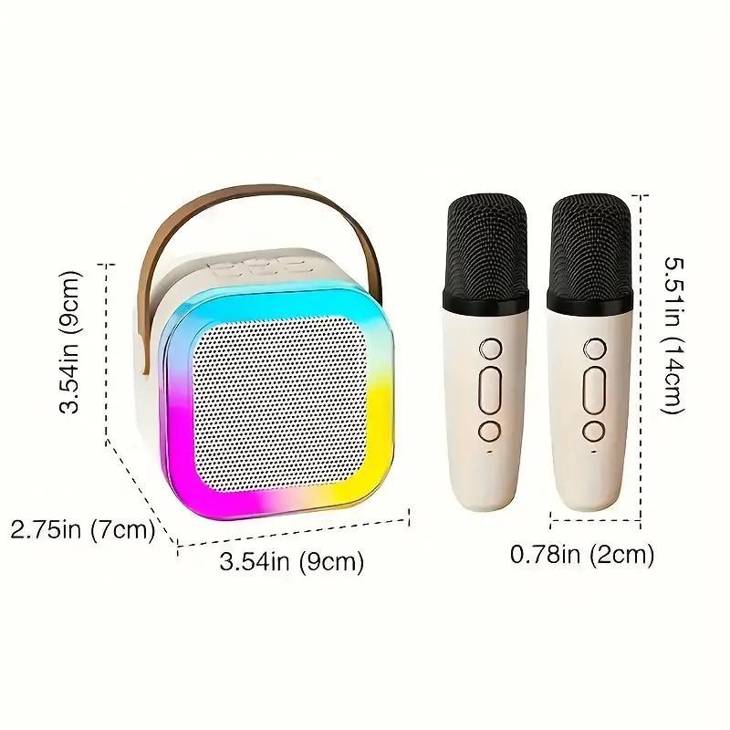 Portable Mini Karaoke Speaker with 2 Microphones, Rechargeable Wireless Outdoor Speaker with RGB Light, 3D Surround Sound Home Singing Karaoke Wireless Outdoor Audio Speaker for Smartphone, PC & More