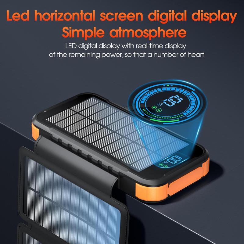 20000mAh Solar Powered Power Bank, 1 Count 4 Folding Solar Panels Fast Charging Mobile Power Bank with Dual Bright Lights, Compatible with iPhone, Galaxy, iPad