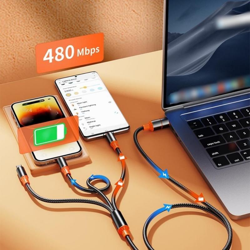 100W 3 in 1 Multi-function Charging Cable, High Speed Data Transfer & Charging Cable, Universal Mobile Phone Accessories Compatible with iPhone & Android