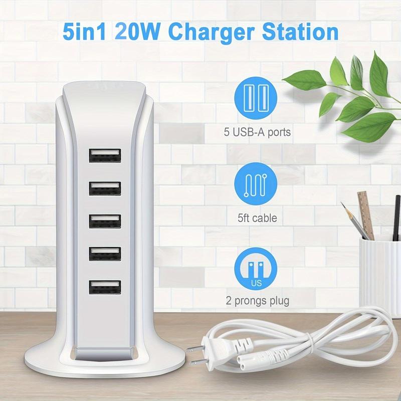 5 Port USB Charging Station, Multipurpose 5 In 1 USB Charging Station, Multifunctional Charging Station, Desktop Charger For iPhone iPad Kindle