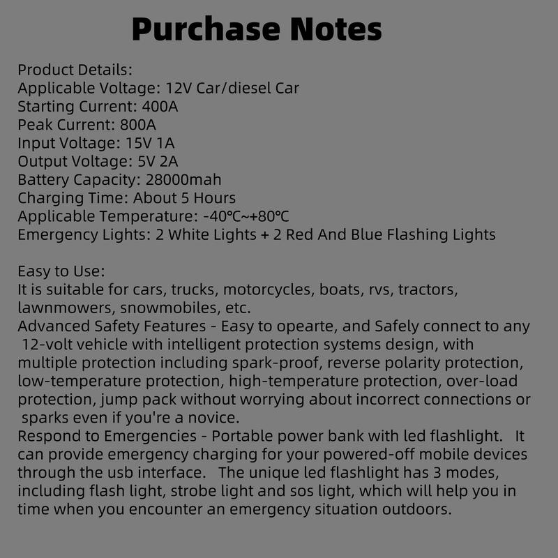 Portable Car Jump Starter,All-in-One Emergency Power Bank For Phones, Cars, Motorcycles & Yachts - Equipped With Flashlight, Compass & SOS Mode For Outdoor Adventures,Smartphone Charging