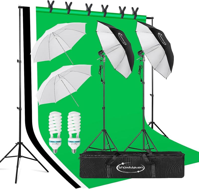 Photography Lighting, 6.5ft x 10ft Backdrop Stand and Umbrellas Continuous Lighting Kit for Photo Studio Product, Portrait and Video Shoot Photography