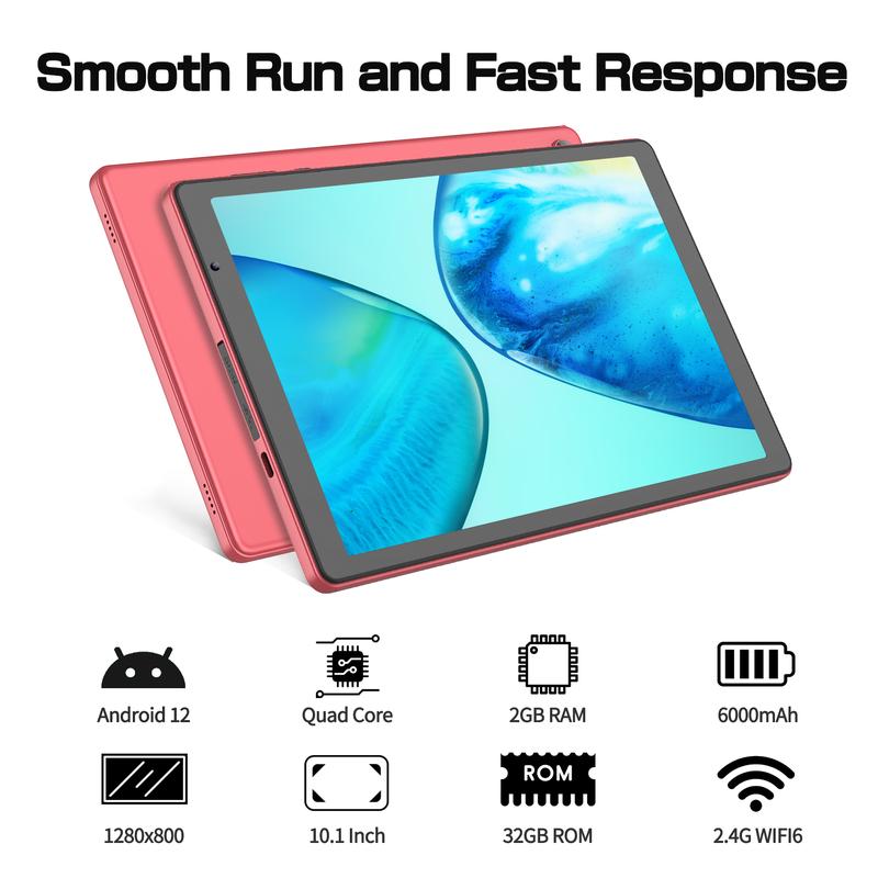 TAB 10 Tablet 10 inch Android 12 Tablet 32GB, Quad-Core 1.6Ghz Processor, 6000mAh, 1280 * 800 HD IPS Display WiFi 6, Dual Camera, Bluetooth, Tablet PC