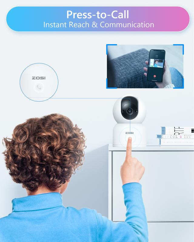 ZOSI 5G 2.4G WiFi Indoor 2k Pan Tilt Smart Security Camera iphone ipad remote access securitycamera