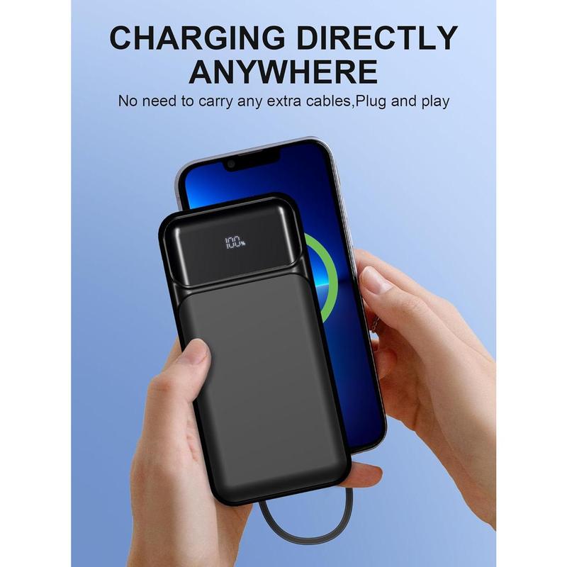 Power-Bank-Portable-Charger 49800mAh Portable Phone Charger Power Bank with 3 Built-in Cable(USB-C, iOS, USB-A), 22.5W Fast Charging LED Display External Battery Pack for iPhone Android Samsung, etc