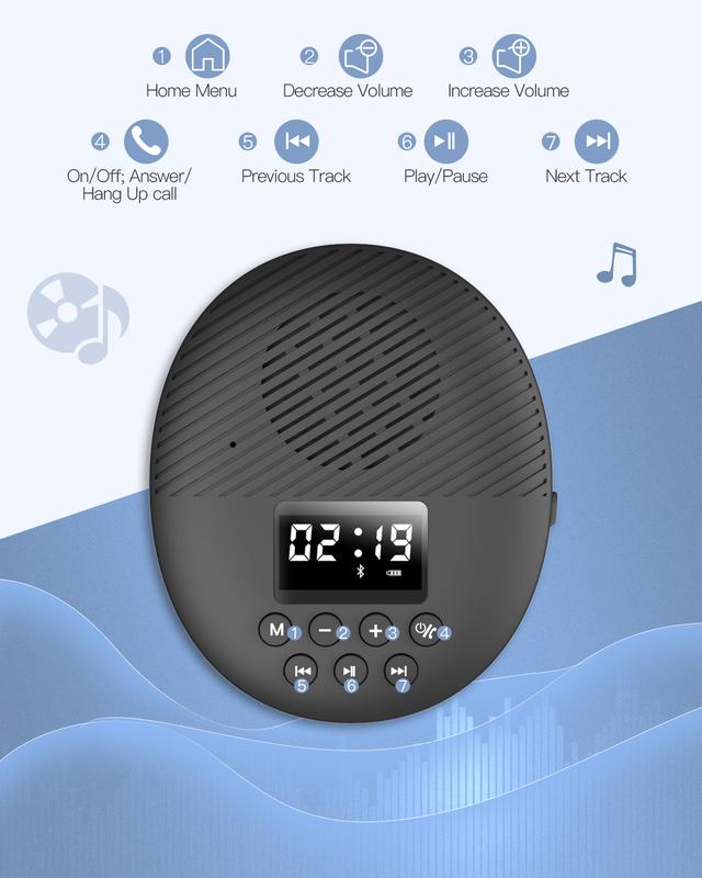 Waterproof Bluetooth Shower Radio Speaker - Wireless FM Radio with Suction Cup, 12H Playtime, LCD Display, Hands-Free Calling & SD Card Slot for Bathroom Use, Black rechargeable speaker Audio Smartphone Controled