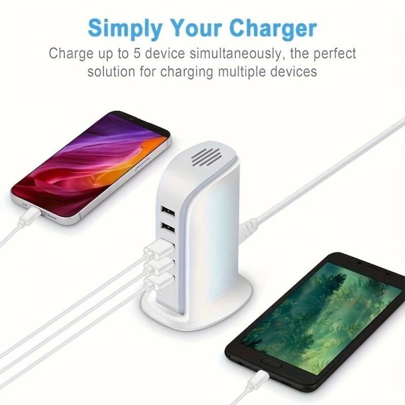 5 Port USB Charging Station, Multipurpose 5 In 1 USB Charging Station, Multifunctional Charging Station, Desktop Charger For iPhone iPad Kindle