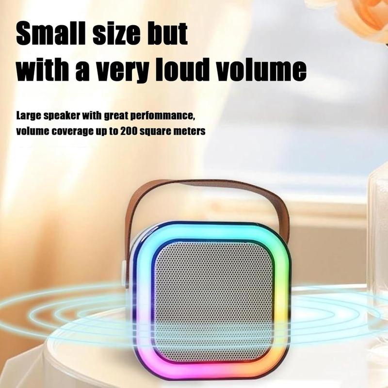 Portable Mini Wireless Speaker with 2 Wireless Microphones, Rechargeable RGB Light Speaker Set, HiFi Sound Home Karaoke Speaker Set for Home Party Birthday wireless mics Portable Mini