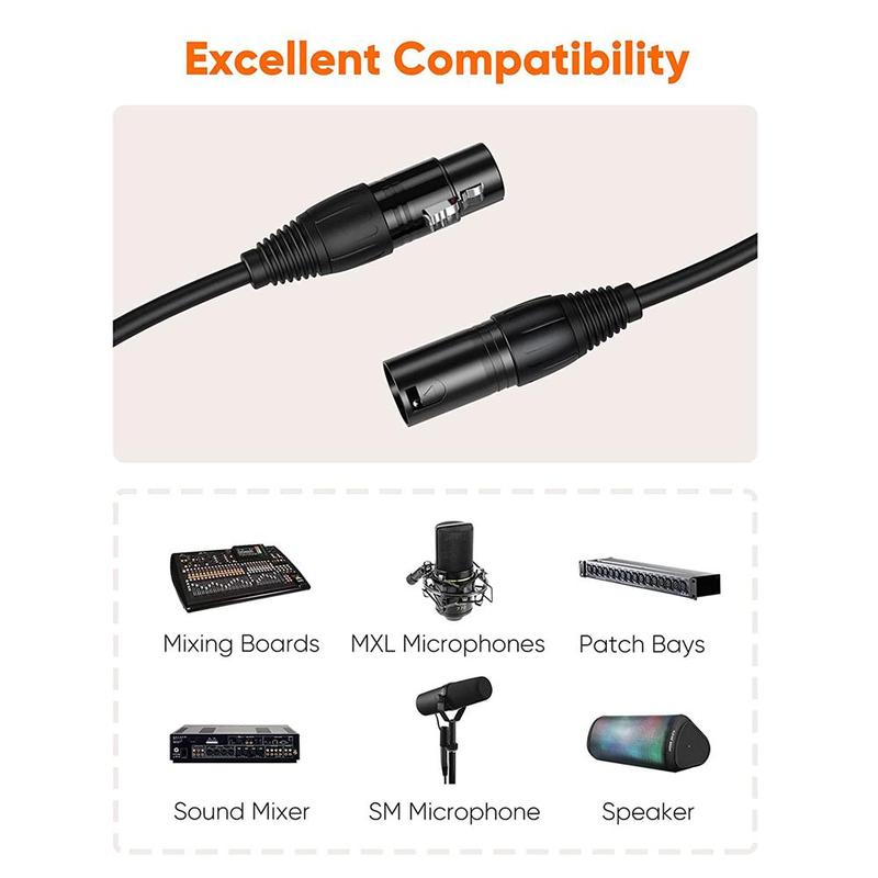 XLR Microphone Cable, XLR M F 3-pin Audio Cable Line, Multipurpose Auxiliary Cable Compatibility with Sound Mixer, SM Microphone, Speaker