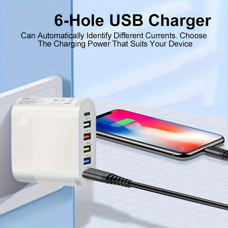 5V 3.1A 5 USB & Type C Multi-ports Wall Charger, Multi-port Charger, Universal Charger For All Phone