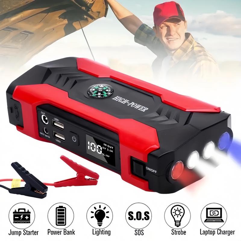 Portable Car Jump Starter,All-in-One Emergency Power Bank For Phones, Cars, Motorcycles & Yachts - Equipped With Flashlight, Compass & SOS Mode For Outdoor Adventures,Smartphone Charging