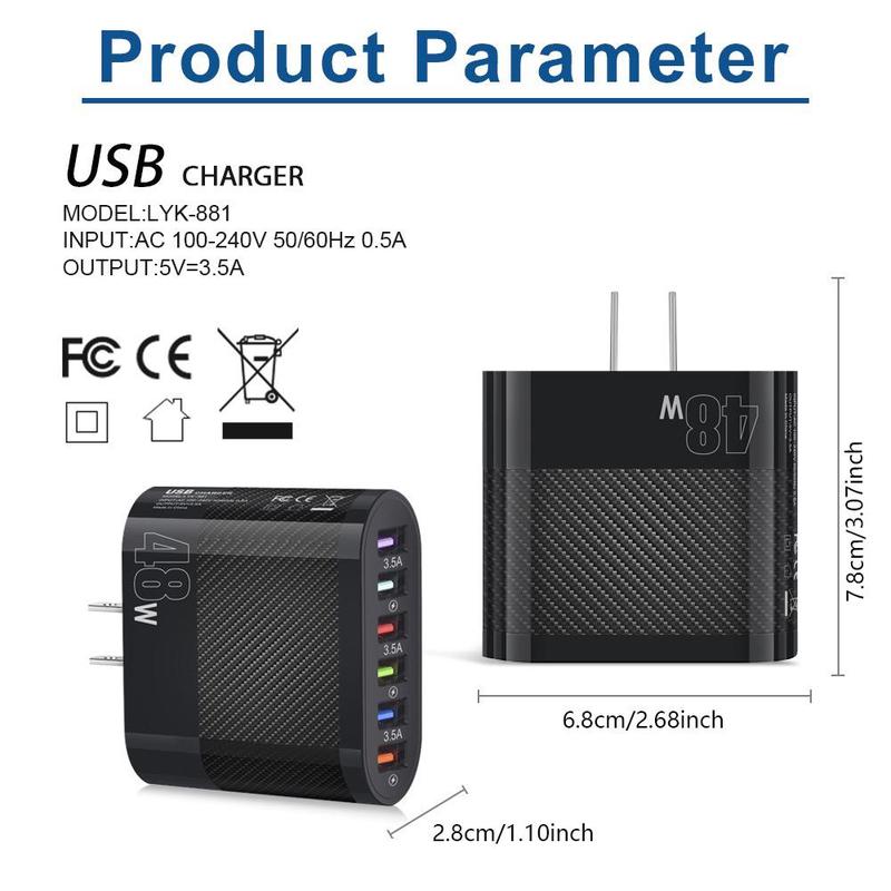 15W 6 USB Port Charger, Multifunctional Charger Adapter, Portable Charger Adapter for iPhone 15 14 13 12 Pro Max Pro XR 8 7 Plus, Samsung Galaxy