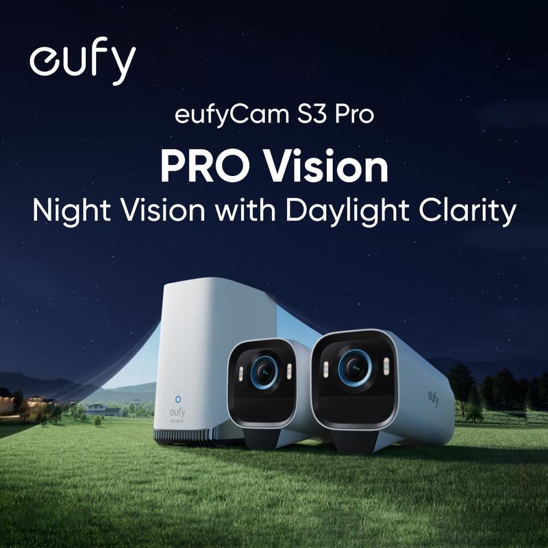 eufyCam S3 Pro 2-Cam Kit, Solar Camera Outdoor Wireless, MaxColor Night Vision, 4K Security Camera with Solar Panel, Forever Power 2.0, Face Recognition AI, Expandable Local Storage, No Monthly Fee