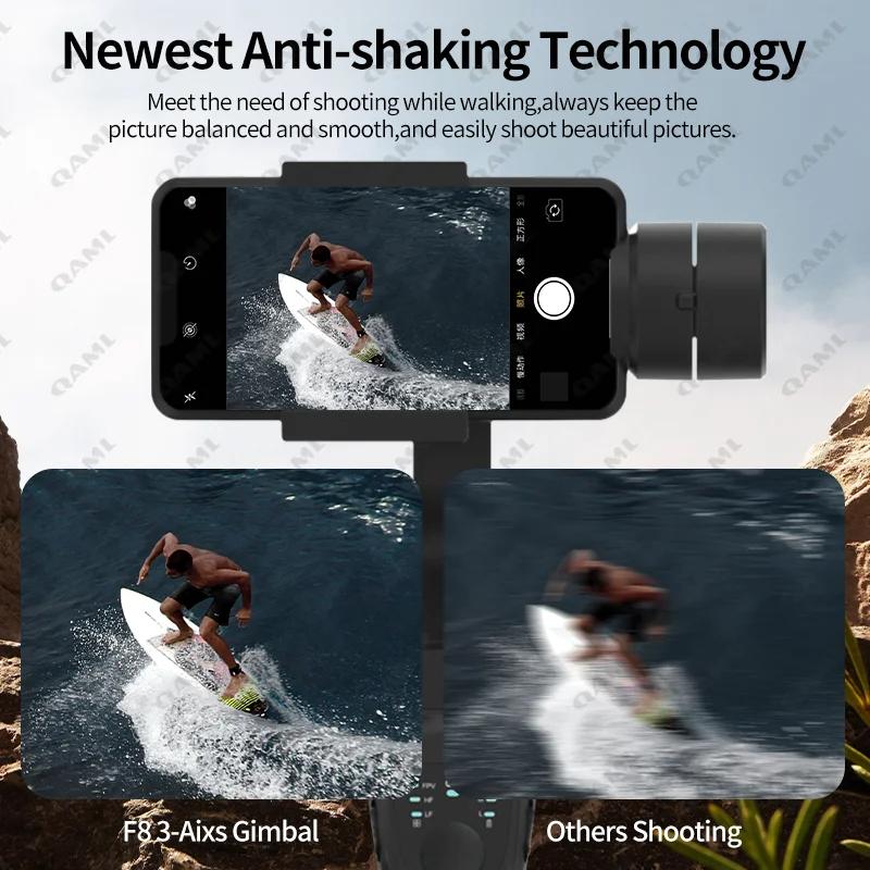 F8 3-Axis Handheld Gimbal Phone Stabilizer Smartphone Tripod Cellphone holder for iPhone Android Mobile video Record Accessories Compact、selfie、bluetooth、recording、mount。 Button Handle