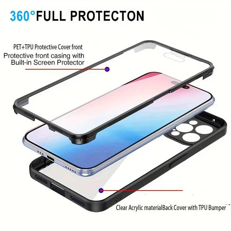 360 Full Body Front &  Transparent Protective Cover, Phone Case with Screen Protector, Protective Cover Compatible with iPhone 11 12 13 14 15 16 Pro Max