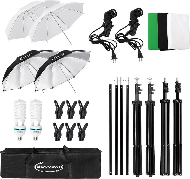 Photography Lighting, 6.5ft x 10ft Backdrop Stand and Umbrellas Continuous Lighting Kit for Photo Studio Product, Portrait and Video Shoot Photography