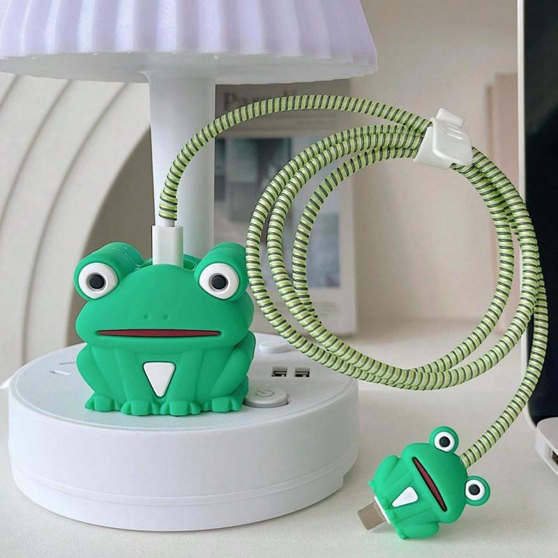 Cute Animal Design Charger & Data Cable Protector Set, Charger Head Protective Cover & Anti-break Data Cable Protector Set for Apple 18W 20W Charger