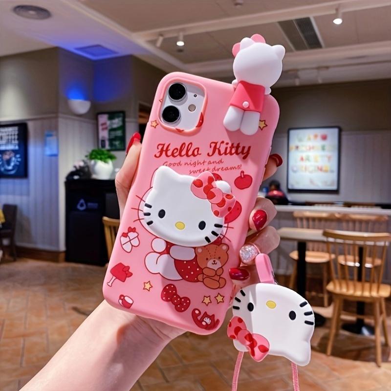 Sanrio Cartoon Pattern Phone Case with Lanyard & Holder, 1 Count Cute Soft TPU Cellphone Protective Case, Shockproof Mobile Phone Cover for iPhone Series