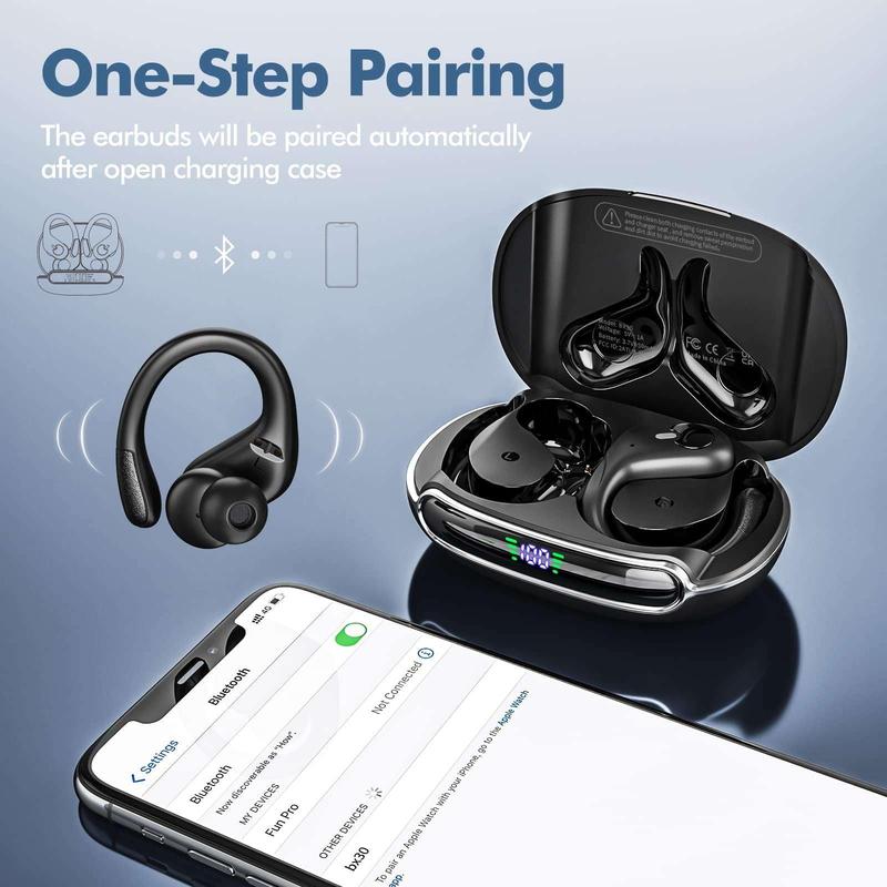 RythmWave BX-30 Wireless Earbuds Bluetooth 5.3,Headphones 80Hrs Playtime,IPX7 Waterproof,Power Display,Sport ear buds with Wireless Charging Case,Bass Over Ear Earphones with Mic for running Workout Gym