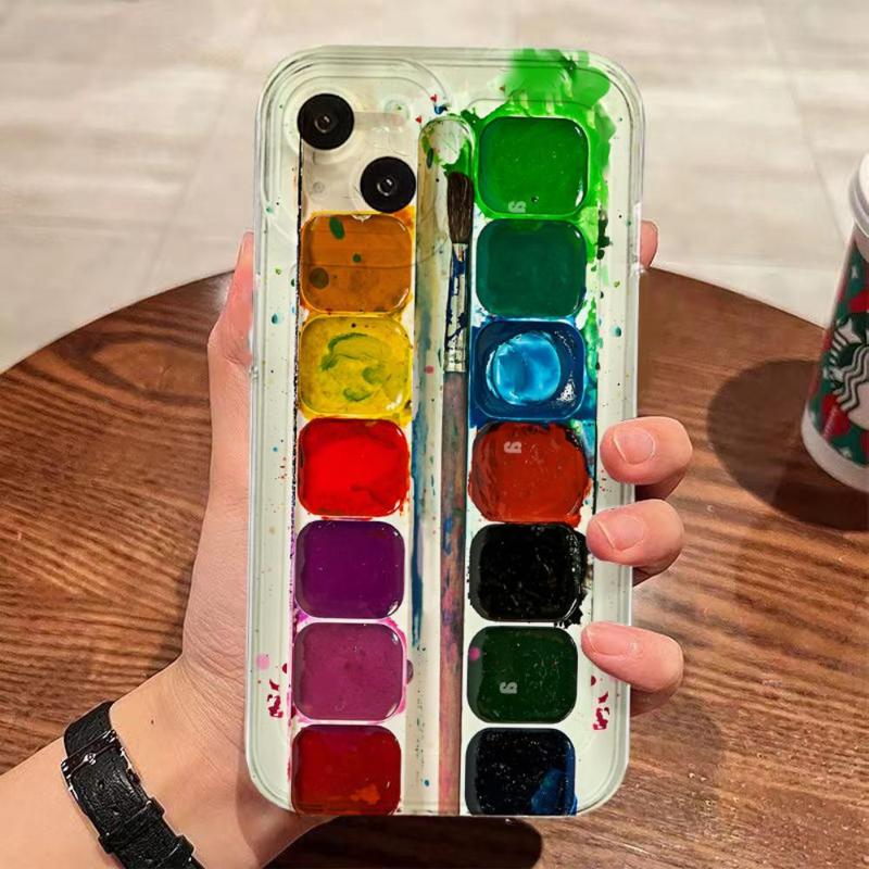 Watercolor Palette Pattern Phone Case, 1 Count Shockproof All-inclusive Phone Protective Cover, Phone Accessories Compatible with iPhone 11 12 13 14 15 Pro Max