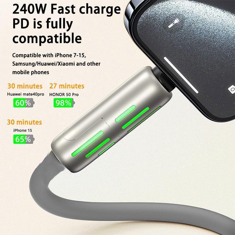 4-in-1 USB Charging Cable, fast charging cable USB A+ TYPE C + Lightning Multi national aluminum alloy cable management suitable for iPhone 16 15 14 Samsung Galaxy, Android Phones & Tablets iPad Pro Smartphone Cellphone Mobile Electronic, USB Cables