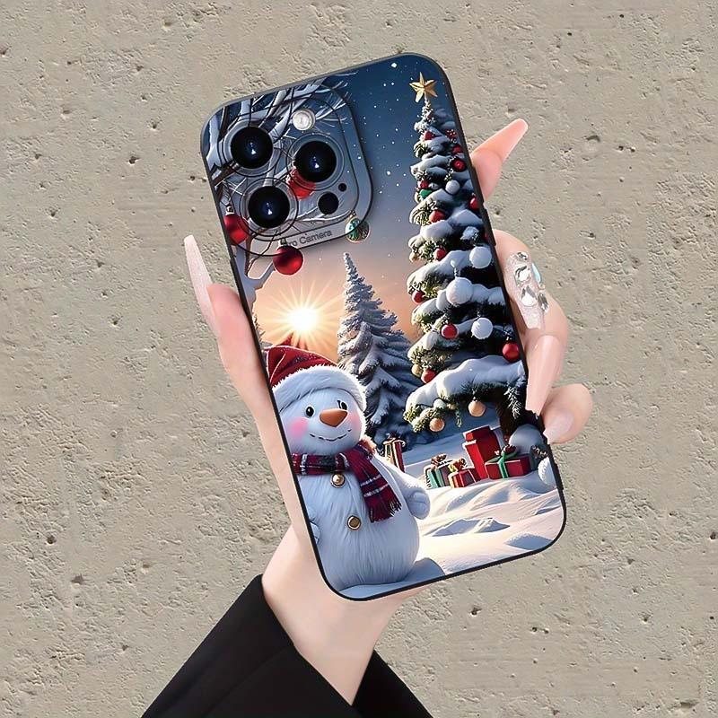 Cartoon Snowman Pattern Phone Case, Anti-drop Cellphone Protective Case, Total Protective Shockproof Mobile Phone Cover for iPhone 16 15 14 13 12 Pro Max