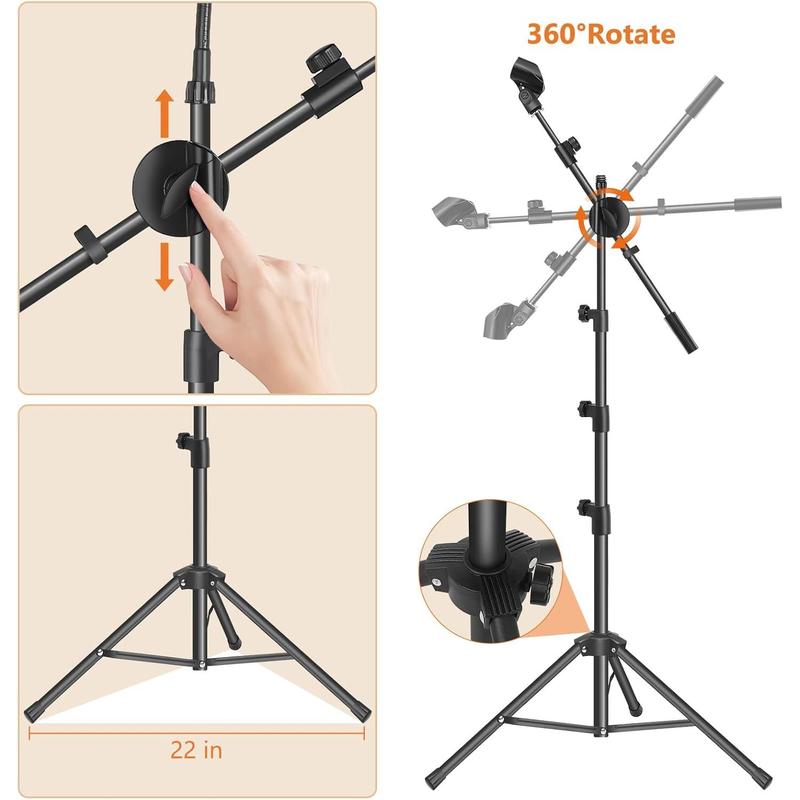 Mic Stand,6 In 1 Microphone Stand Floor Boom Mic Stand, Support Boom Gooseneck Mic Clips Tablet Phone Holder Any Combination With Mic Stand Bag