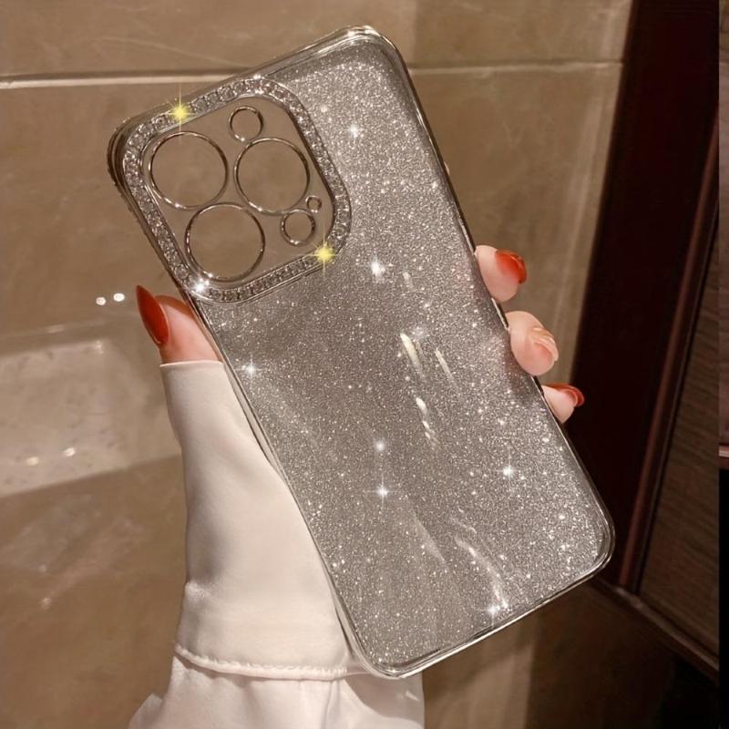 Glitter Rhinestone Decor Phone Case, 1 Count Shockproof Phone Protective Cover, Phone Accessory for iPhone 7 8 X 11 12 13 14 15 Plus 15 Pro Max, Smartphone Case, Unique Phone Cases