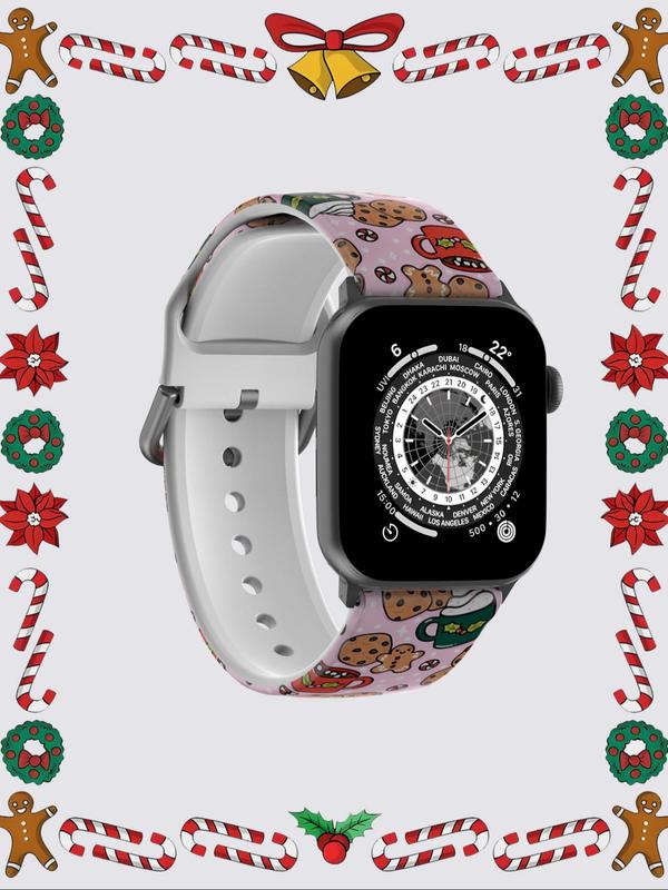 Cartoon Gingerbread Man Pattern Watch Band, Cute Fashion Silicone Watch Strap for Women & Men, Soft Breathable Replacement Watch Band for Apple Watch Se 9 8 7 6 5  4 3 2 1 38mm 40mm 41mm 45mm 44mm 42mm 49mm