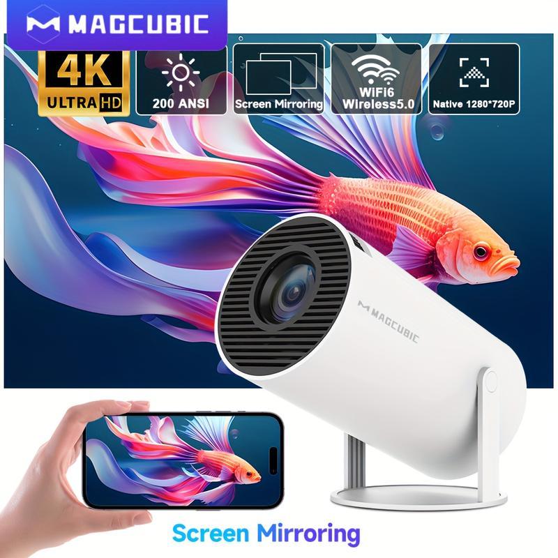 HY300 Pro Mini Portable Projector, 4K 260 ANSI Smart Projector With WiFi 6 BT 5.0, Screen Adjustment, 180 Degree Rotation, Home Video Projector