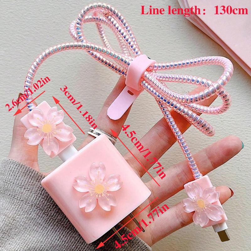 Flower Design Phone Charger Saver, Cute Flower Design Data Cable Protector, Mobile Phone Accessories Compatible with Apple 18 20W Charger