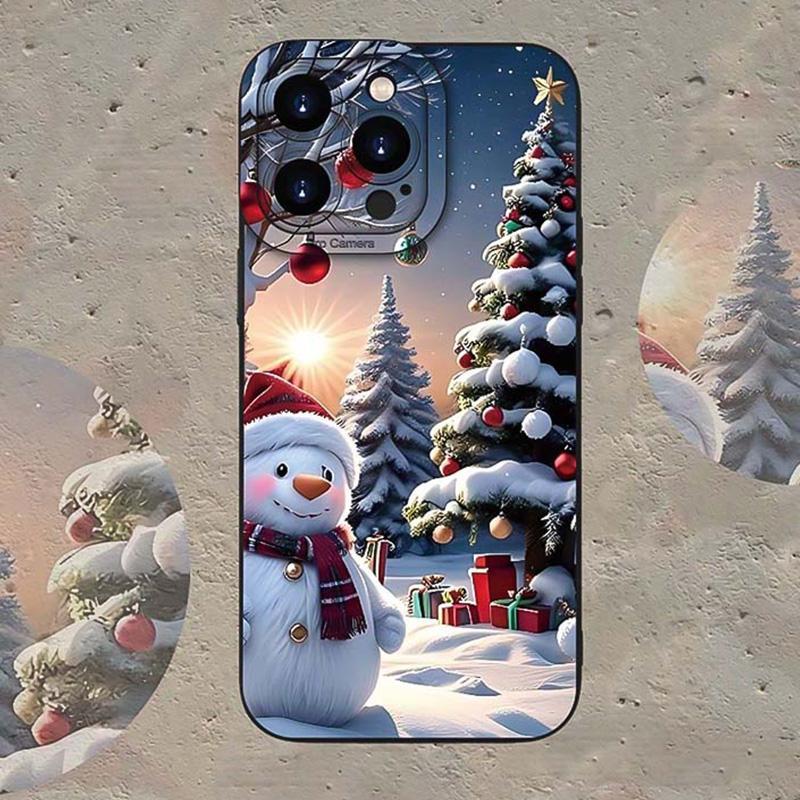 Cartoon Snowman Pattern Phone Case, Anti-drop Cellphone Protective Case, Total Protective Shockproof Mobile Phone Cover for iPhone 16 15 14 13 12 Pro Max